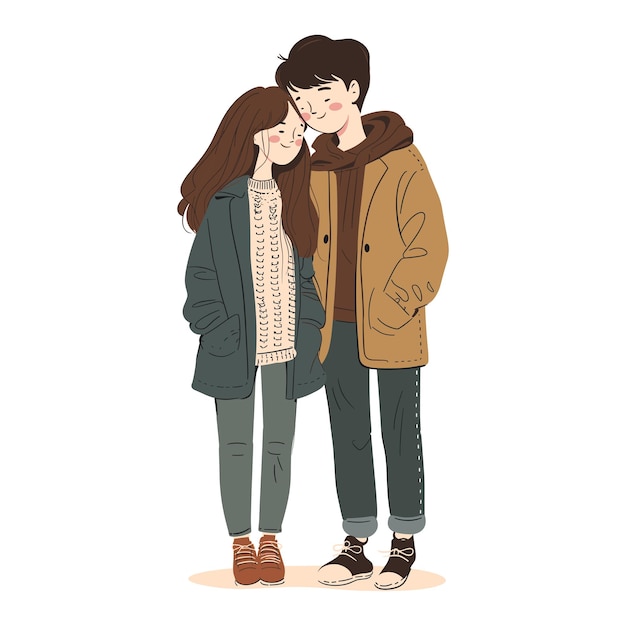 Illustration of couple in warm winter clothes sharing a tender loving moment