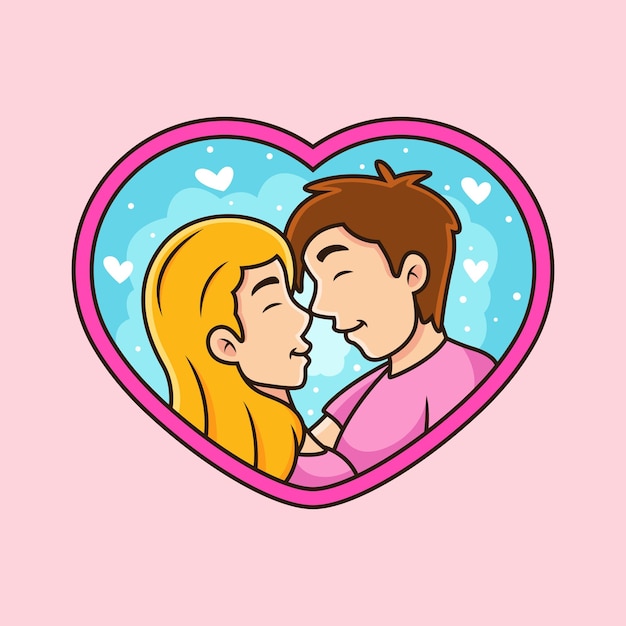 Illustration couple with frame of love cartoon. Couple icon concept isolated premium vector