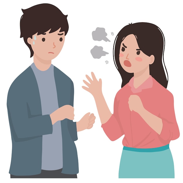 Illustration of couple young girl and boy argue woman angry always right vector