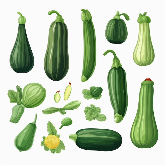 Illustration of a Courgette plant with flowers and leaves