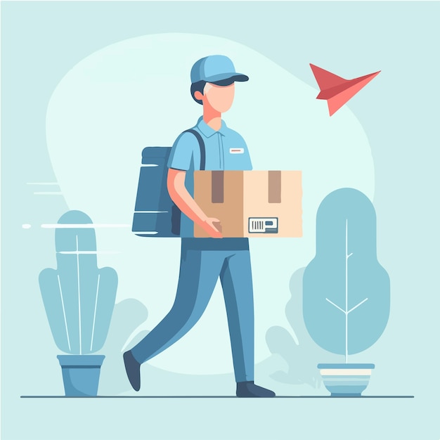 Vector illustration of courier brings package package delivery officer