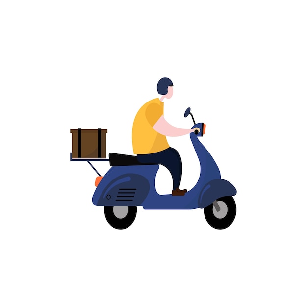 An illustration of a courier Delivery man on a blue scooter