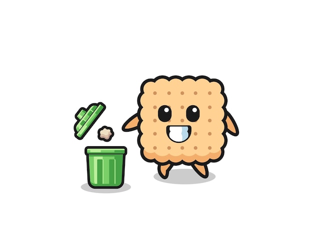 Illustration of the cracker throwing garbage in the trash can , cute design