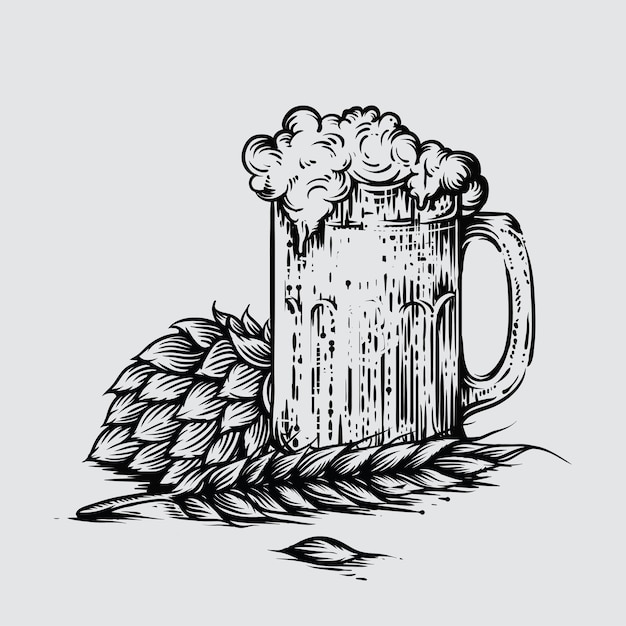 Illustration of craft beer in engraved style