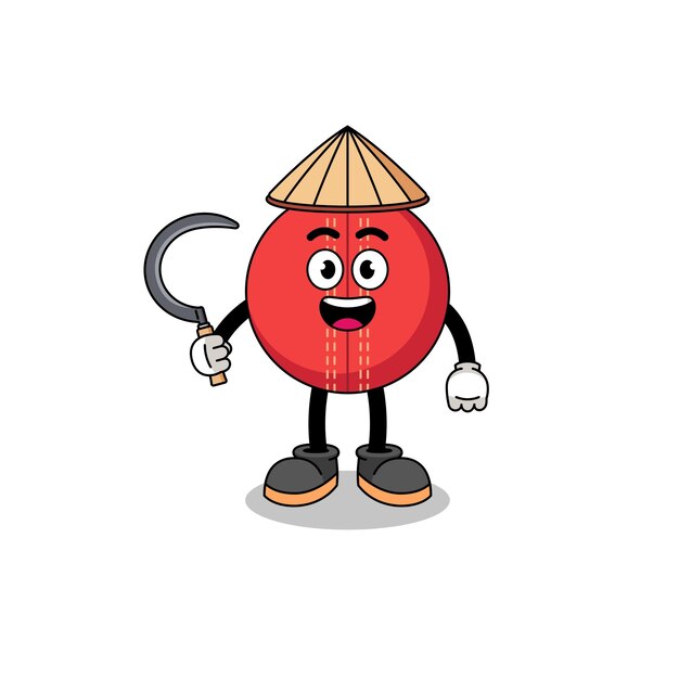 Illustration of cricket ball as an asian farmer character design