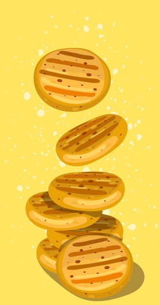 Illustration of Cuban arepas buns on a yellow background Latin American cuisine Local hamburger