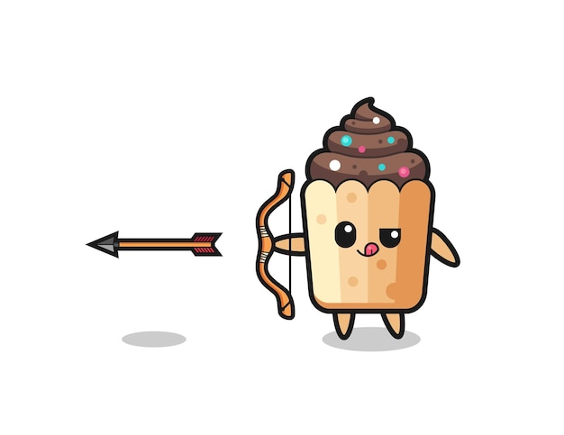 Illustration of cupcake character doing archery