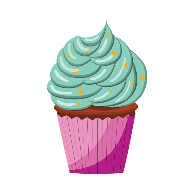 Illustration of a cupcake with cream vector illustration on a white background