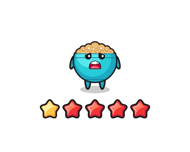 The illustration of customer bad rating cereal bowl cute character with 1 star