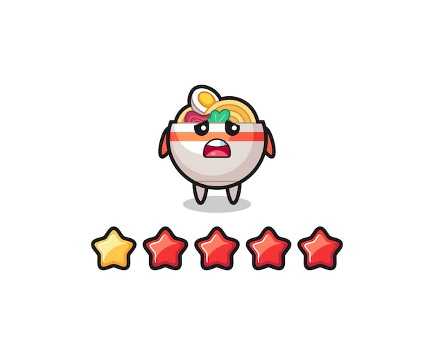 The illustration of customer bad rating, noodle bowl cute character with 1 star , cute style design for t shirt, sticker, logo element