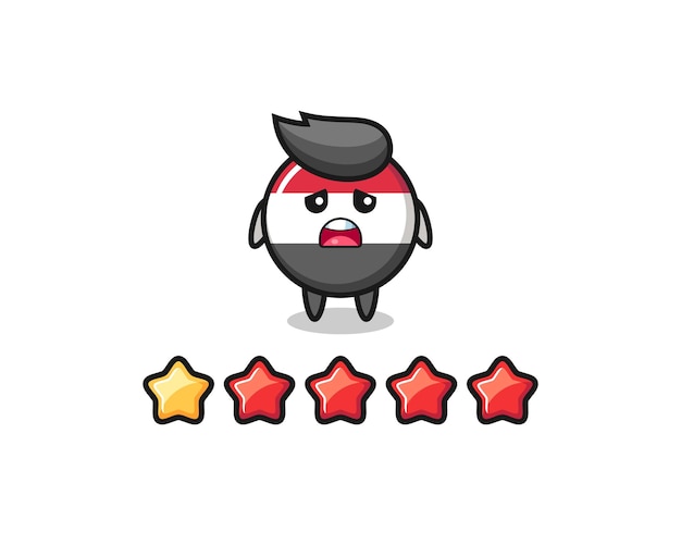 The illustration of customer bad rating yemen flag badge cute character with 1 star