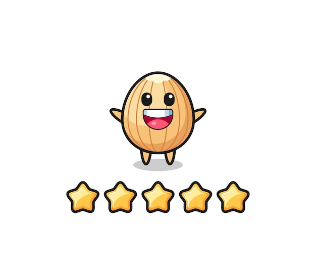 The illustration of customer best rating almond cute character with 5 stars