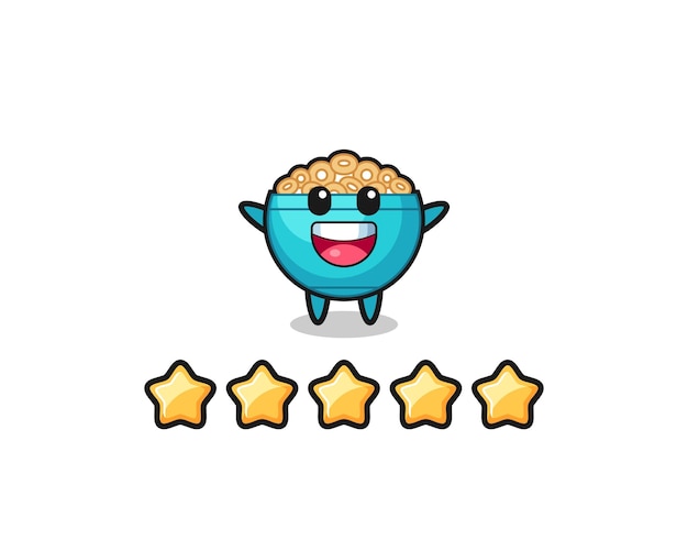 The illustration of customer best rating cereal bowl cute character with 5 stars