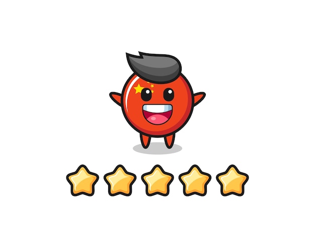 The illustration of customer best rating china flag badge cute character with 5 stars