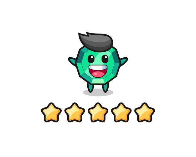 The illustration of customer best rating, emerald gemstone cute character with 5 stars , cute style design for t shirt, sticker, logo element