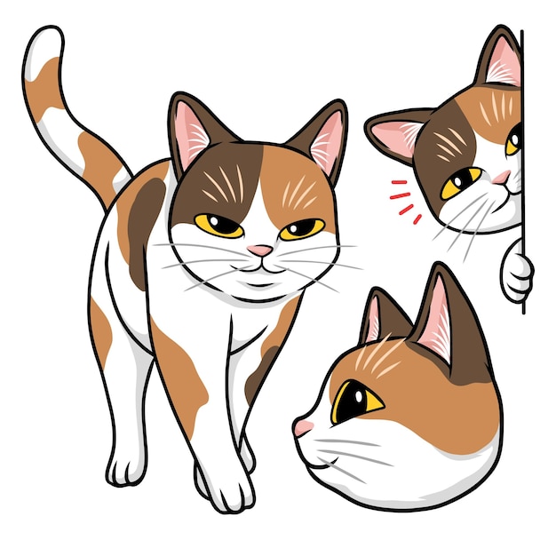 illustration of cute and adorable friendly cat in cartoon drawing style