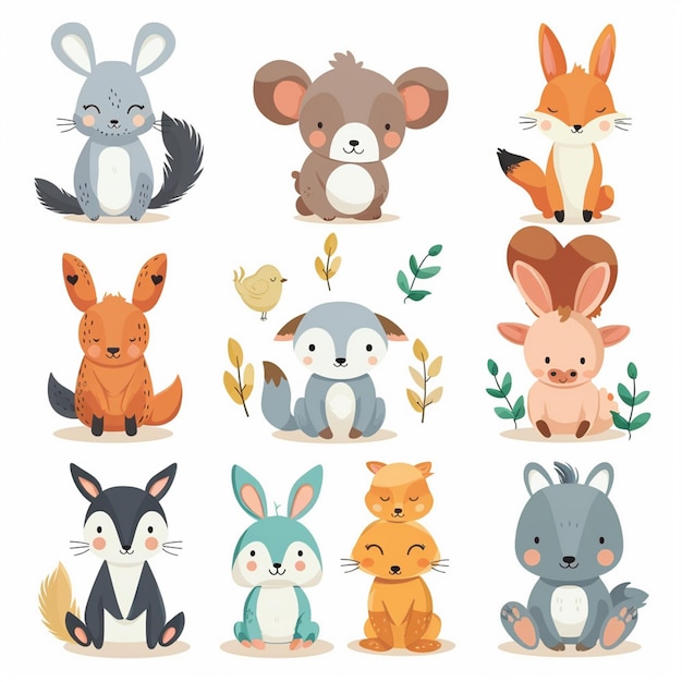 Vector illustration cute animal cartoon vector design baby character background print collection