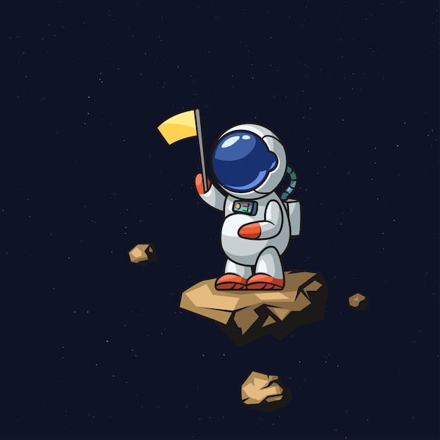 Illustration of cute astronaut floating in a deep space on asteroid