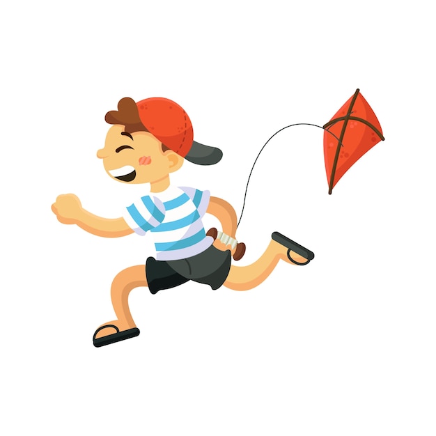 Illustration of Cute Boy Playing Kite with Happy Face