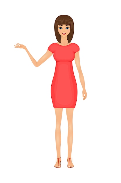 Illustration of cute cartoon business woman in a red dress