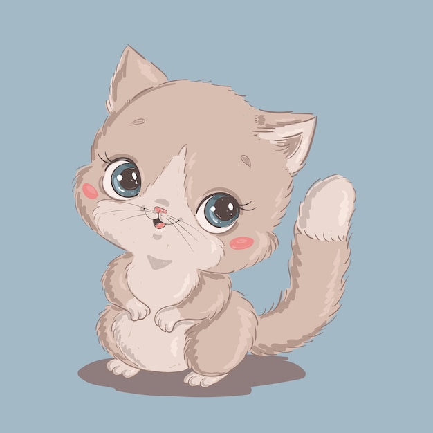 Illustration of a cute cartoon cat isolated on a white background. Cute cartoon animals.