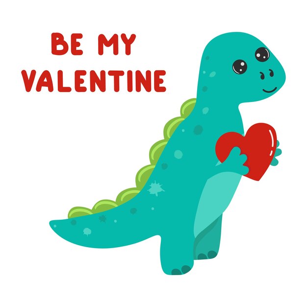 Vector illustration of cute cartoon dinosaur with heart happy valentines day be my valentine