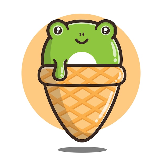 illustration of cute cartoon frog ice cream good for sticker.