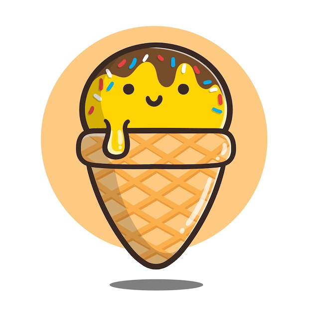 illustration of cute cartoon ice cream good for sticker.