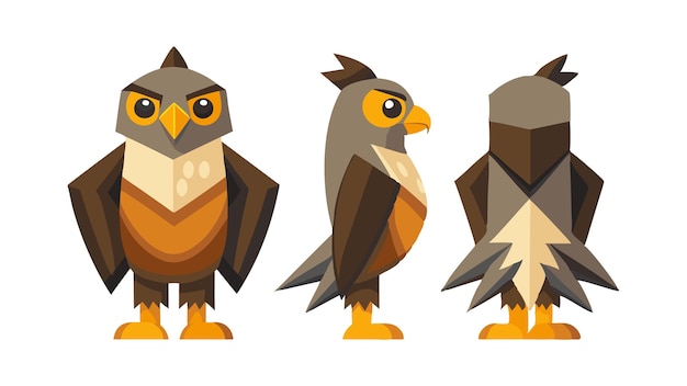 Vector illustration of cute cartoon owl character in three different poses