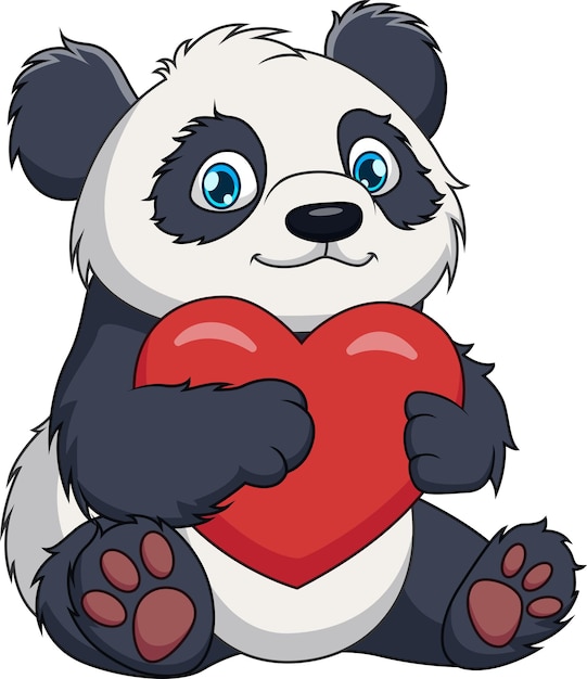 Illustration of a cute cartoon panda sitting and holding love