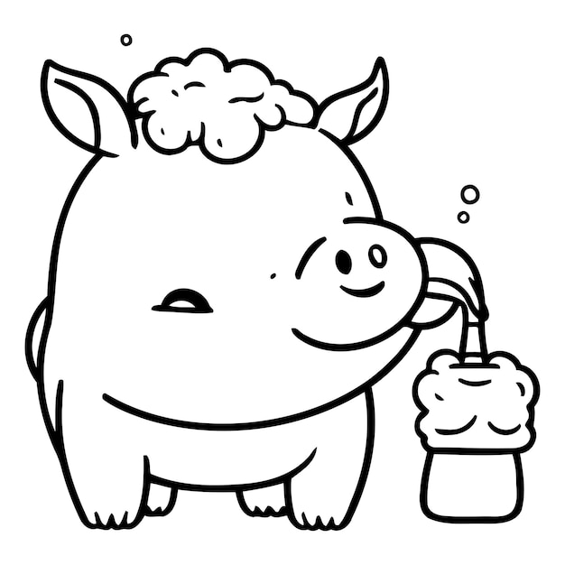 Vector illustration of cute cartoon pig with bottle of milk vector illustration