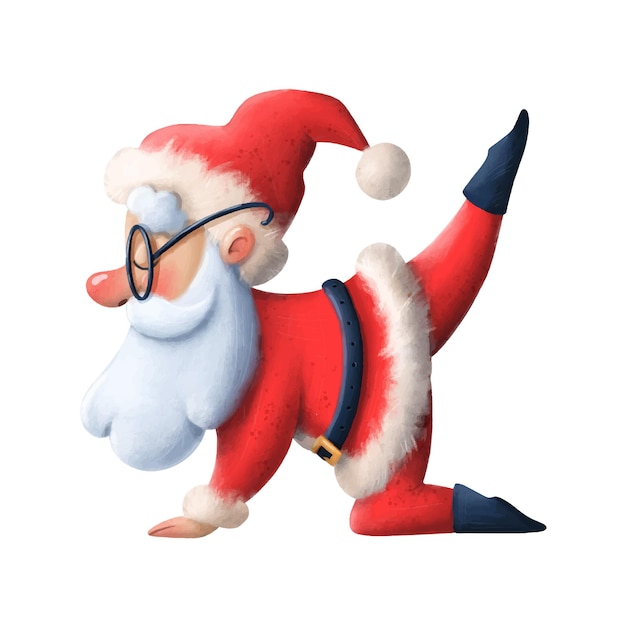 Illustration of a cute cartoon Santa Claus doing yoga. Santa Claus is meditating.