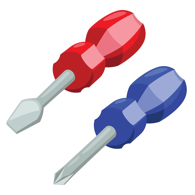 Illustration of cute cartoon screwdriver. Screwdriver in two colours