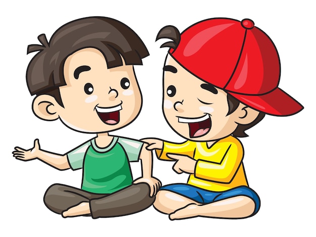 Illustration of cute cartoon two kids joking