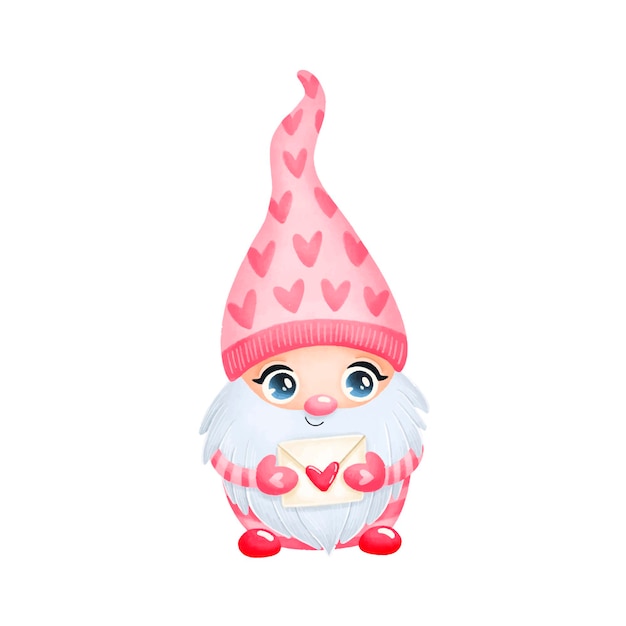 Vector illustration of cute cartoon valentine's day gnome in love isolated