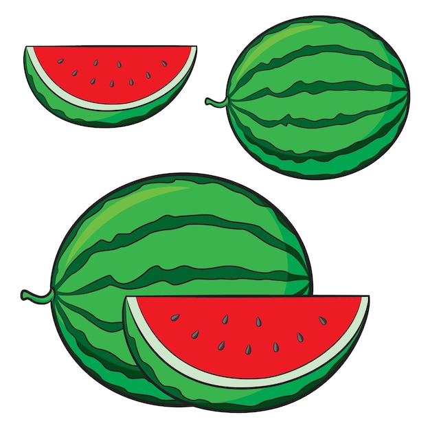 Illustration of cute cartoon watermelon set