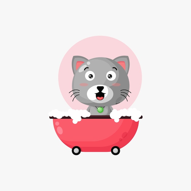 Illustration of a cute cat in the bathtub