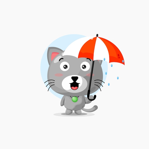 Illustration of cute cat with umbrella