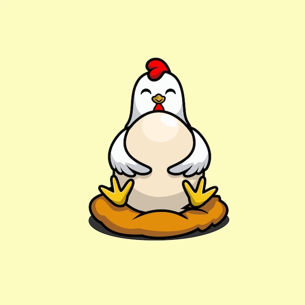 illustration of cute chicken hugging egg