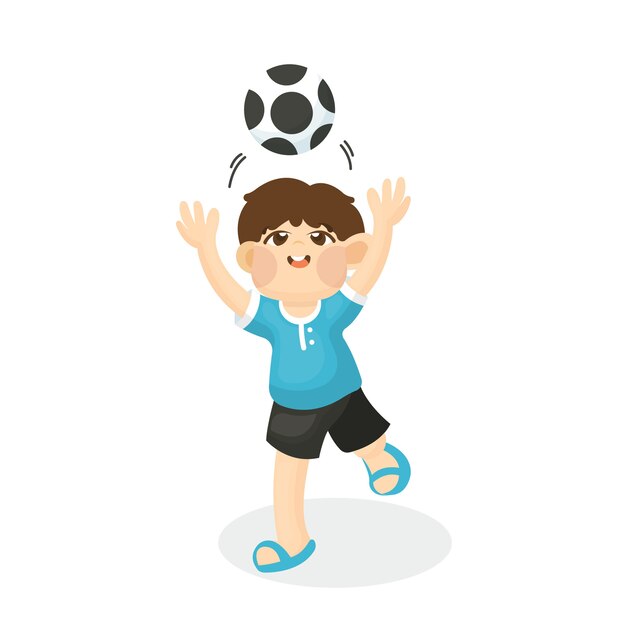 Vector illustration of cute child playing foot ball with happy face