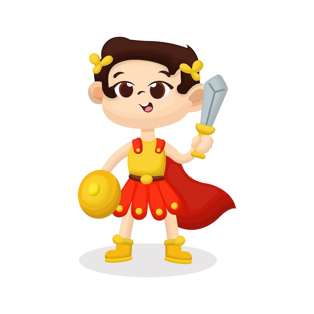 Illustration of Cute Child with Roman Soldier Costume with Happy Face