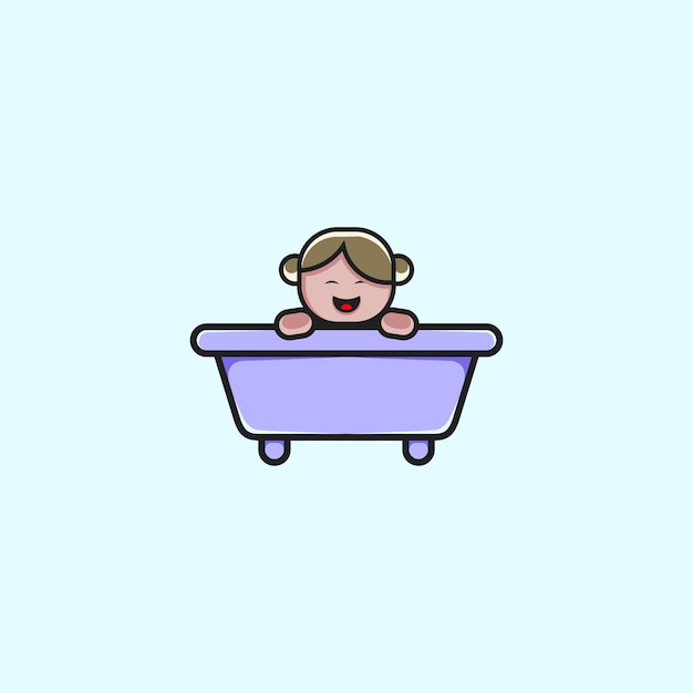 Illustration of cute children on bathtub cartoon style