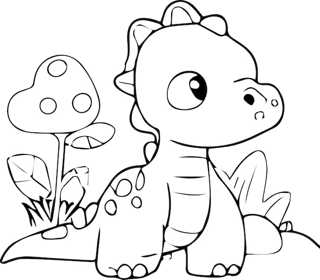 illustration of a cute dino drawing for toddlers coloring activity