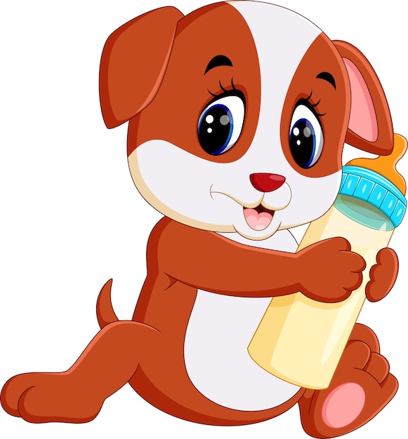 illustration of cute dog holding milk bottle