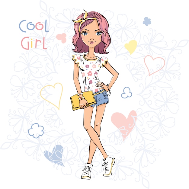 Illustration cute fashionable girl