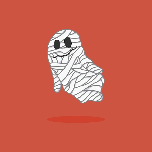 Illustration of cute ghost on halloween in mummy costume with cartoon icon style