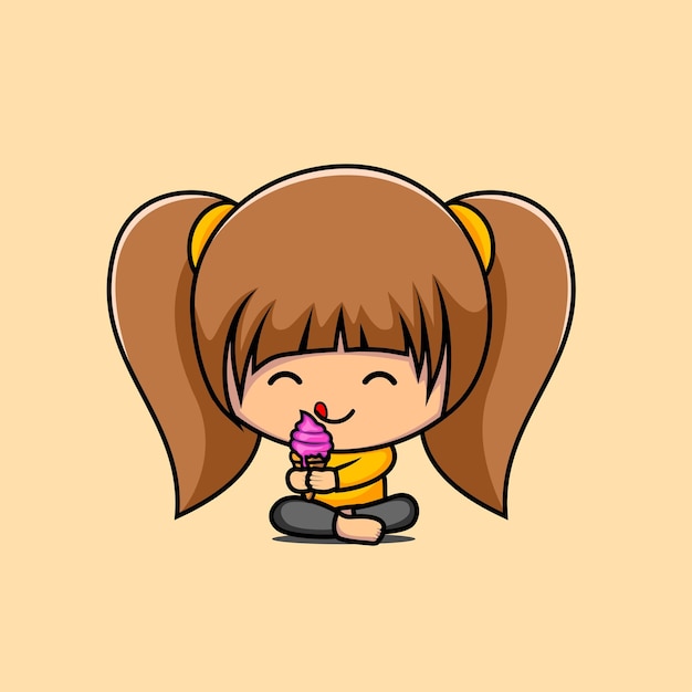 Illustration of cute girl eating ice cream vector design