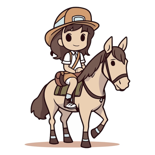 Illustration of a Cute Girl Riding a Horse on a White Background