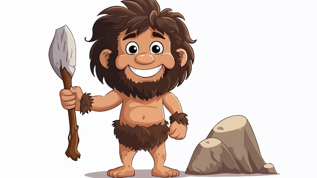 Vector illustration of cute hairy caveman with club