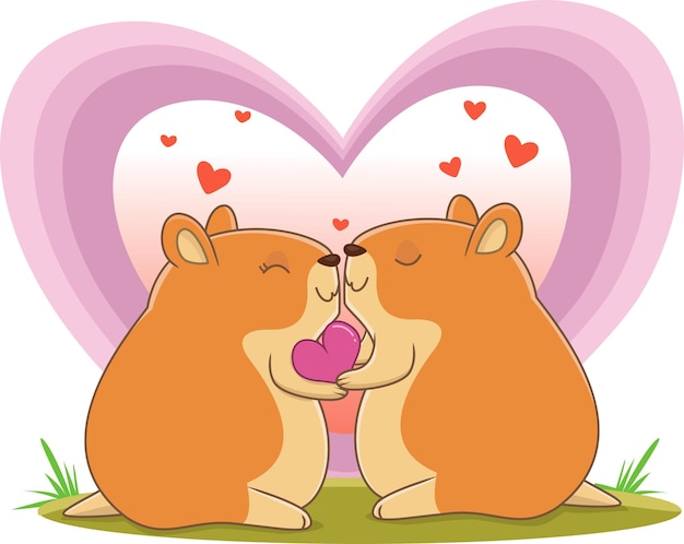 Illustration of cute hamster couple in love